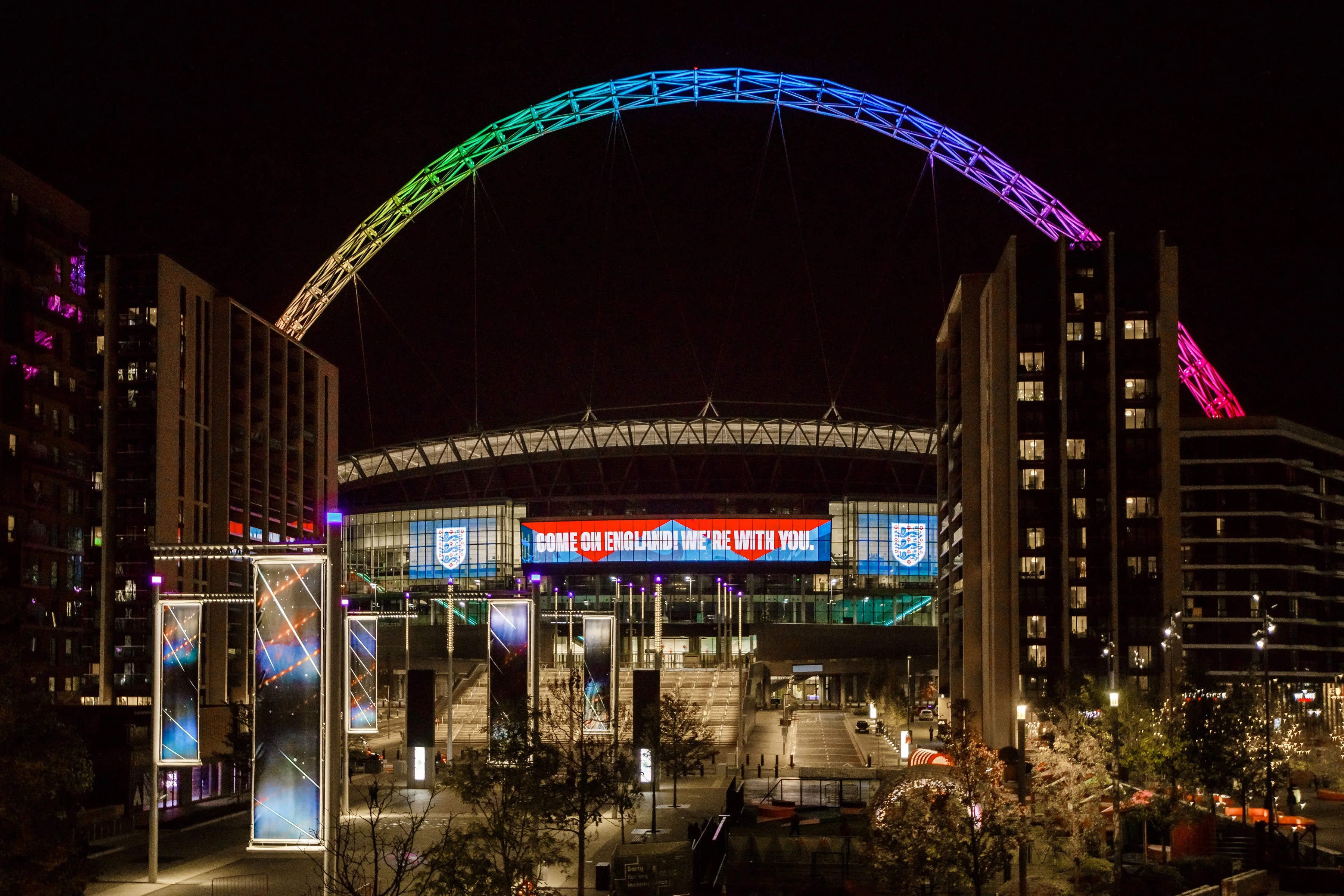 Wembley arch lit up in rainbow colours for England vs USA World Cup